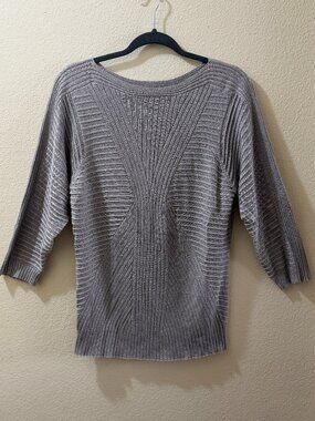 Silver Gray Ribbed Knit Top Size L